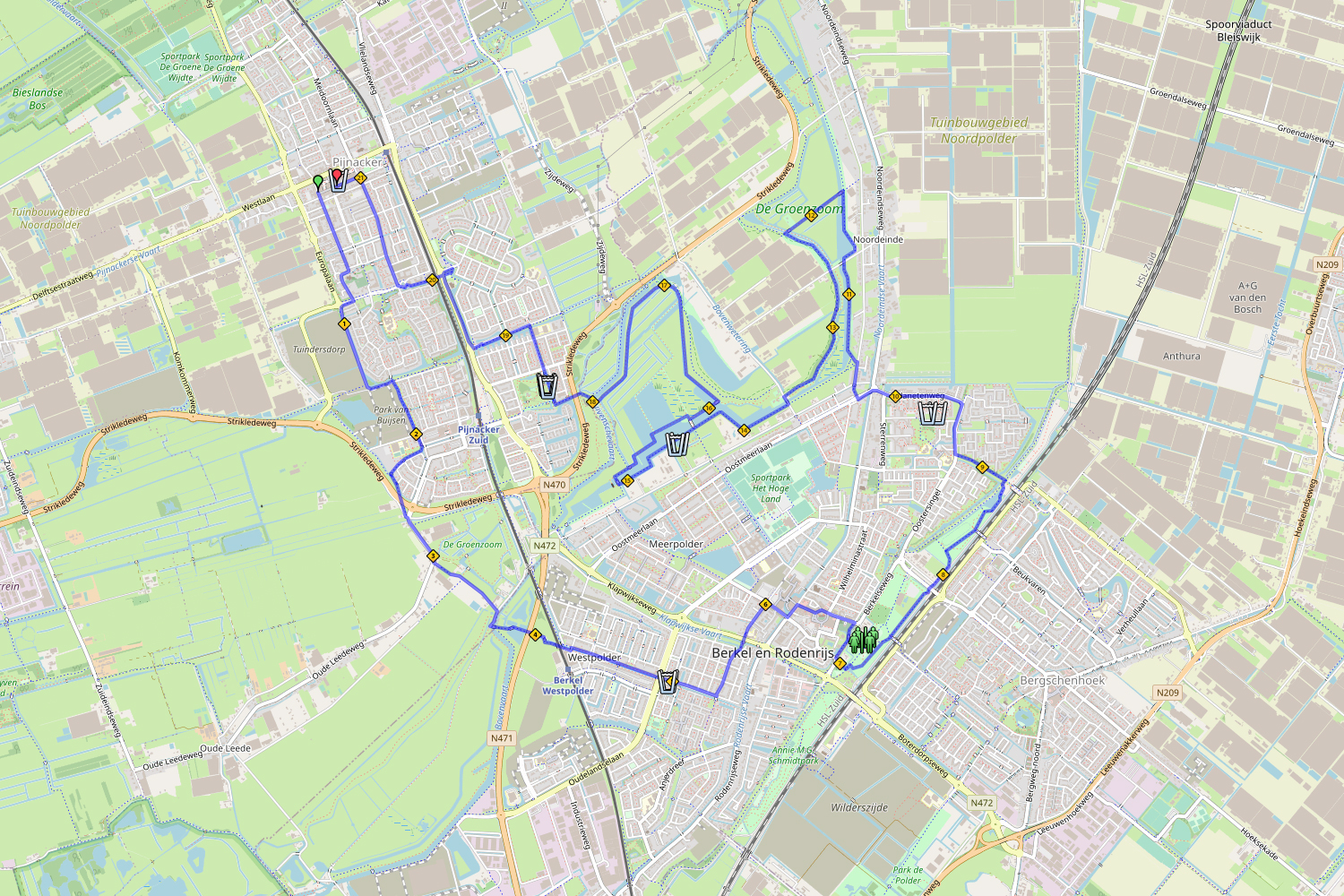 Routekaart 21,1 km Halve Marathon Oostland