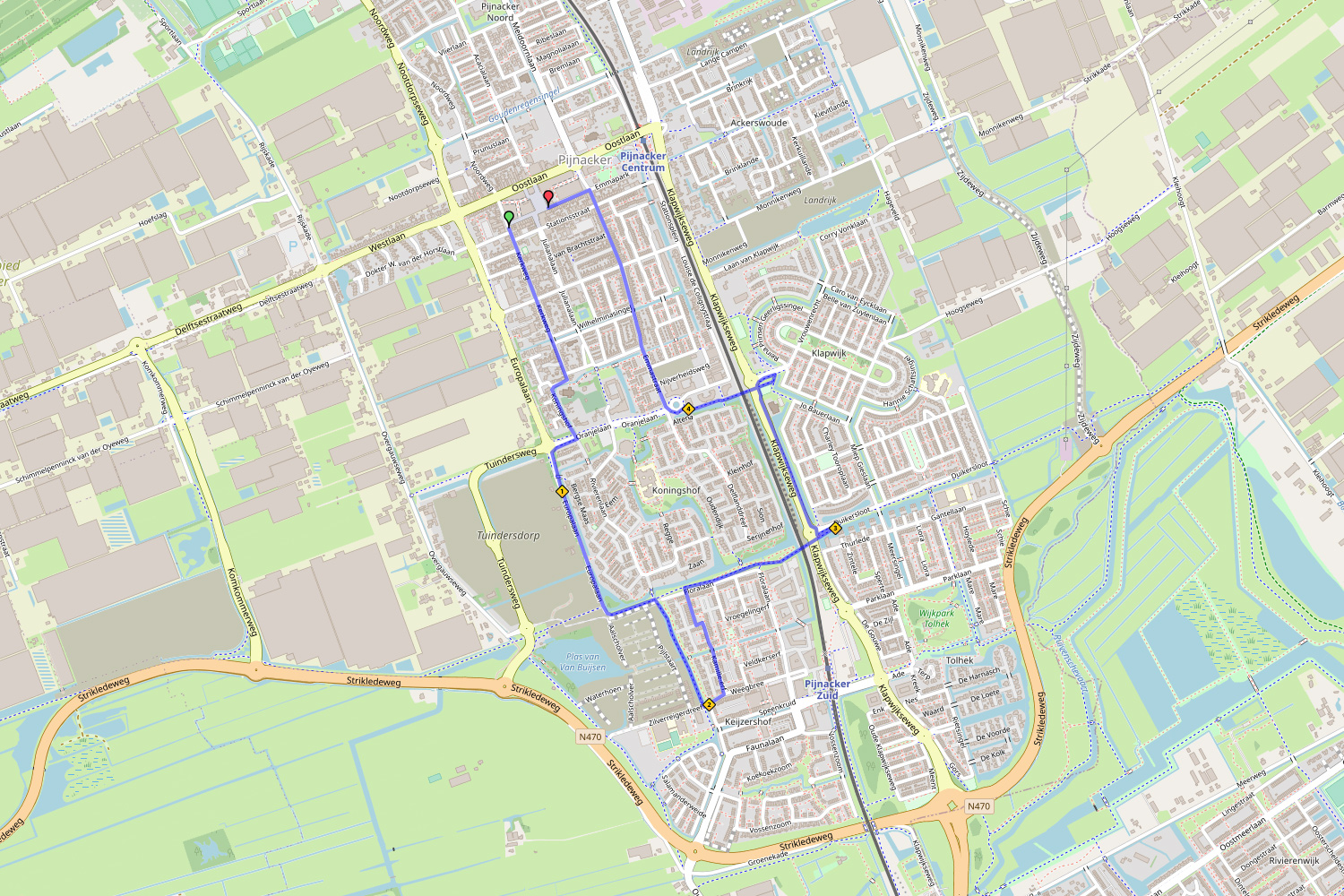 Routekaart 5 km Halve Marathon Oostland